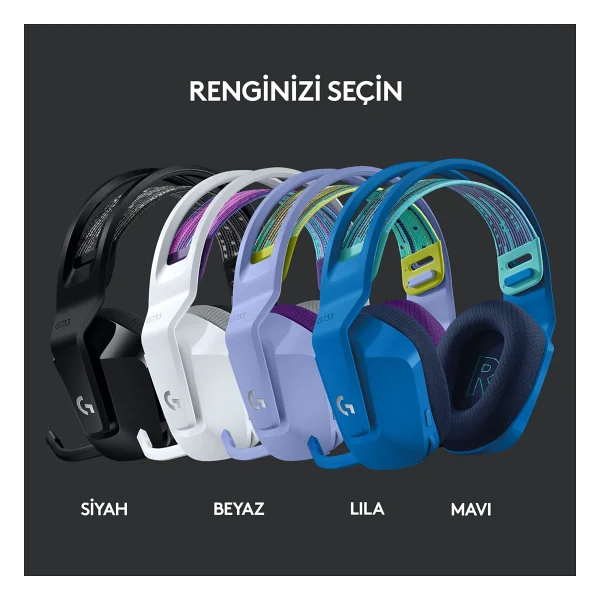 Logitech G733 Lightspeed Mavi RGB 7.1 Kablosuz Kulak Üstü Oyuncu Kulaklığı - Görsel 7
