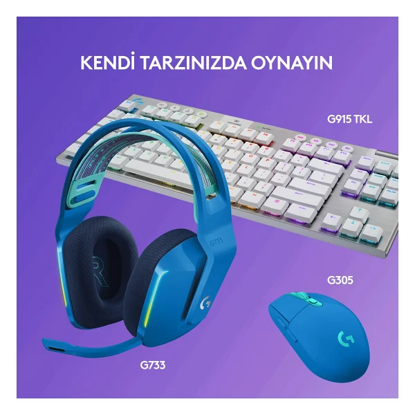Logitech G733 Lightspeed Mavi RGB 7.1 Kablosuz Kulak Üstü Oyuncu Kulaklığı - Görsel 8