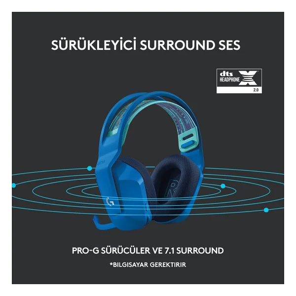 Logitech G733 Lightspeed Mavi RGB 7.1 Kablosuz Kulak Üstü Oyuncu Kulaklığı - Görsel 10