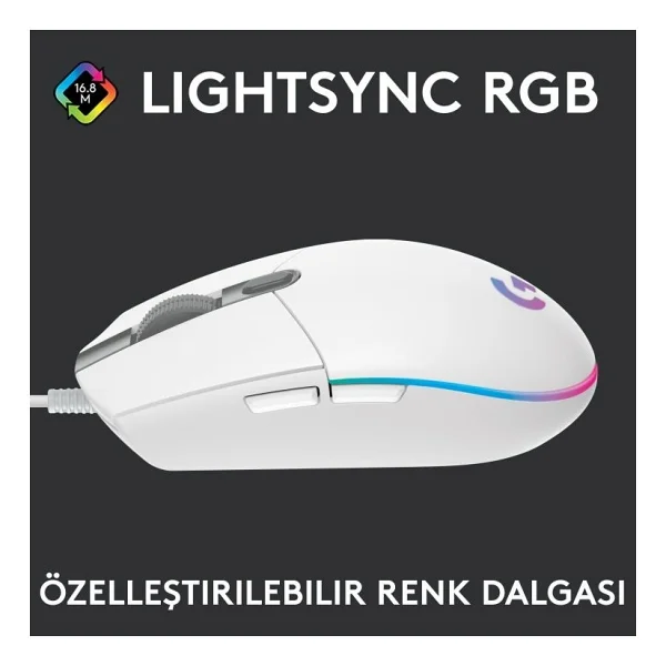 Logitech G102 910-005824 Beyaz Lightsync Optik Kablolu Oyuncu Mouse - Görsel 10