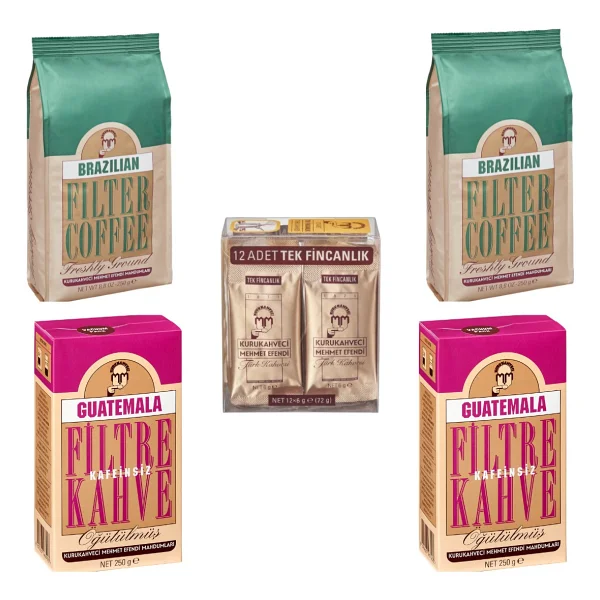 Kurukahveci Mehmet Efendi Brazilian 250gr(2 )+Guatemalakafeınsız 250gr(2 )Fıltre Kahve+Tek İçımlık(12 )Türk Kahvesi - Espresso - 1 Kg - Görsel 2