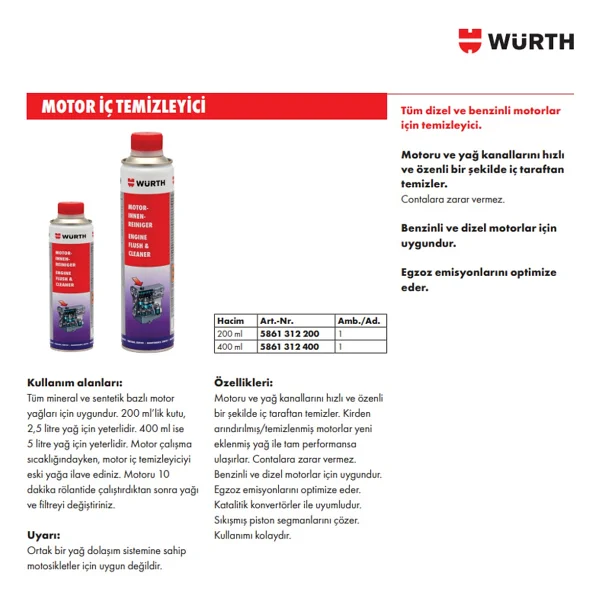Würth 200 Ml 2'li Motor İç Temizleyici - Görsel 2