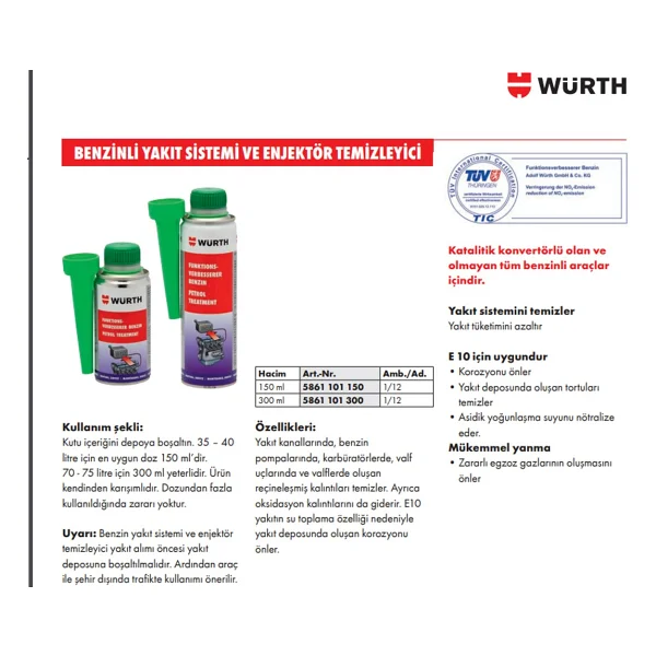 Würth Benzin Enjektör Temizleyici Benzin 300 Ml Alman Üretimi 3lü - Görsel 2