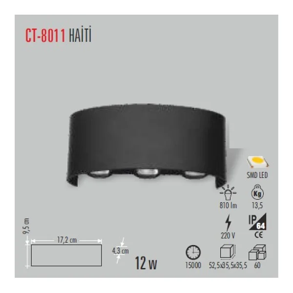 Cata Ct-8011 Haiti 12 W Çift Yönlü LED Bahçe Apliği - Görsel 2