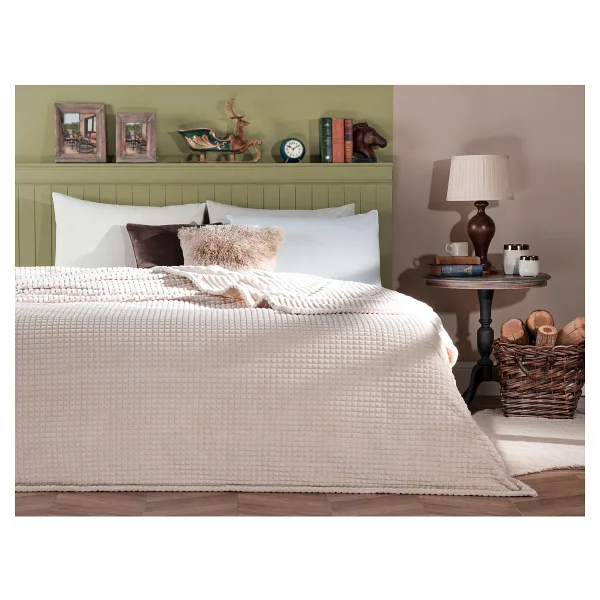 Madame Coco Emile Çift Kişilik Wellsoft Çift Taraflı Emboss Battaniye - Pudra - 200 X 220 Cm - Görsel 5