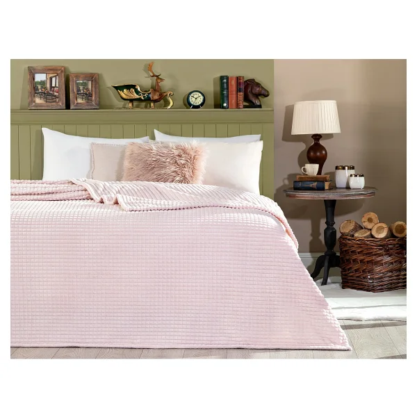 Madame Coco Emile Çift Kişilik Wellsoft Çift Taraflı Emboss Battaniye - Pudra - 200 X 220 Cm - Görsel 8