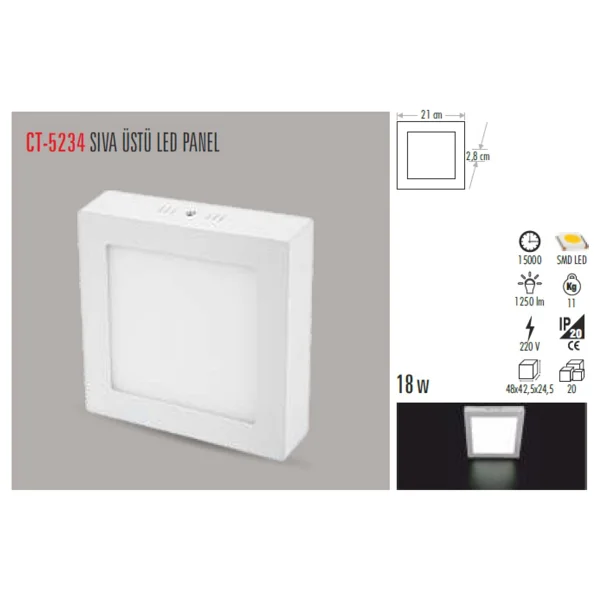 Cata Ct-5234 18 W Gün Işığı LED Panel Armatür - Görsel 2