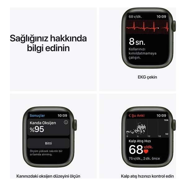 Apple Watch Series 7 GPS 41mm Yeşil Alüminyum Kasa Ve Spor Kordon Akıllı Saat - Görsel 5