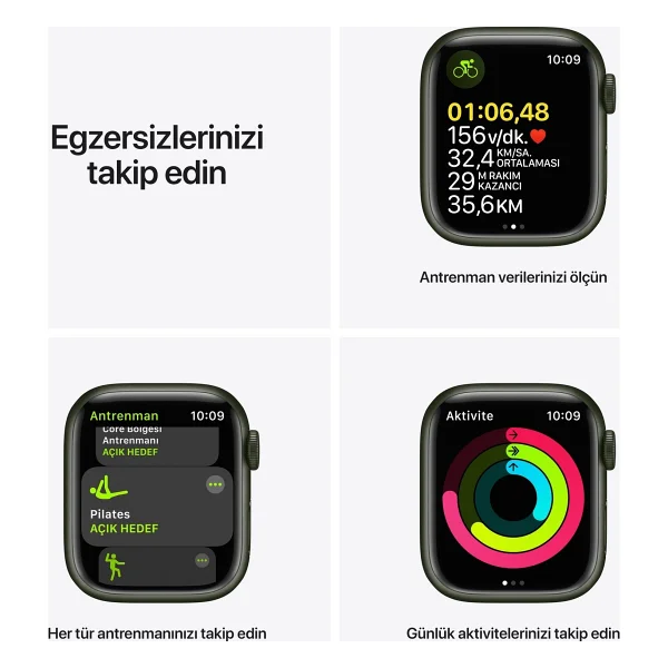 Apple Watch Series 7 GPS 41mm Yeşil Alüminyum Kasa Ve Spor Kordon Akıllı Saat - Görsel 6