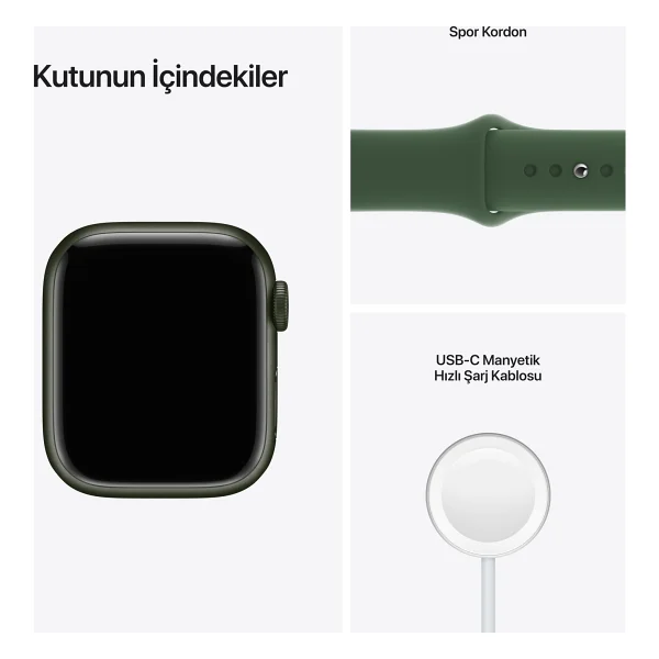 Apple Watch Series 7 GPS 41mm Yeşil Alüminyum Kasa Ve Spor Kordon Akıllı Saat - Görsel 9
