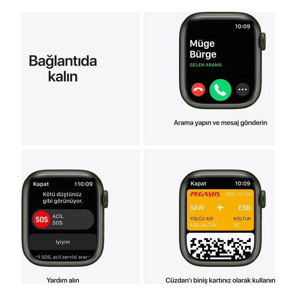 Apple Watch Series 7 GPS 41mm Yeşil Alüminyum Kasa Ve Spor Kordon Akıllı Saat - Görsel 7