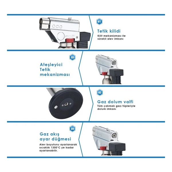 Bs-261 Bütan Gaz Torch Pürmüz Mavi Alev Çakmak - Görsel 4