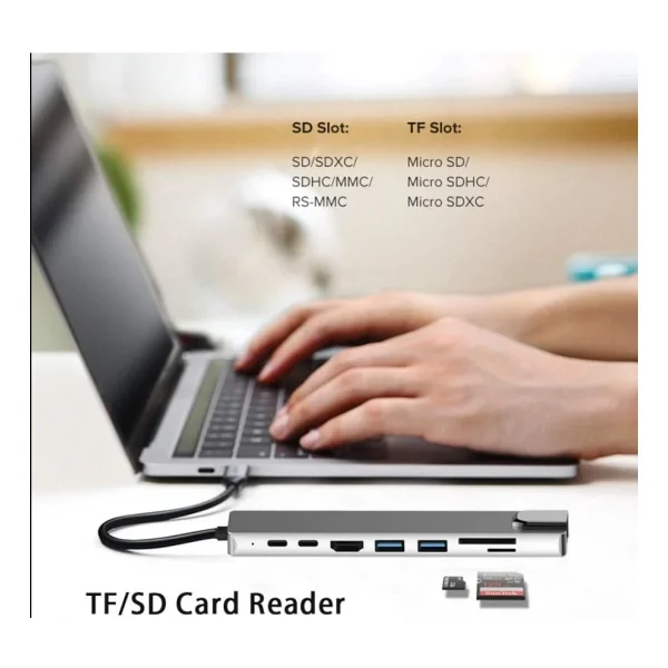 Hmxplus 8 In 1 4K Type C USB 3.0 Hub Hdmı Rj45 Sdtf Adaptörü - Görsel 3