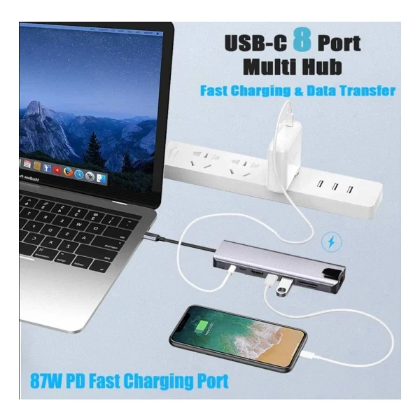 Hmxplus 8 In 1 4K Type C USB 3.0 Hub Hdmı Rj45 Sdtf Adaptörü - Görsel 5