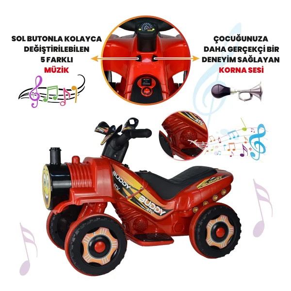 Uj Toys Buddy Kırmızı 6 V Akülü Atv - Görsel 3