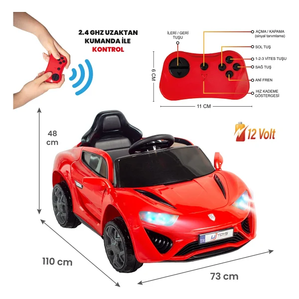 Uj Toys Jagor Kırmızı 12 V Akülü Araba - Görsel 7