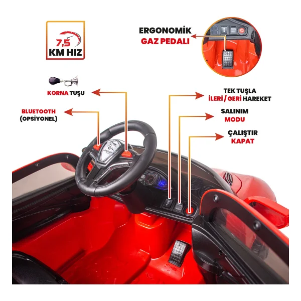Uj Toys Jagor Kırmızı 12 V Akülü Araba - Görsel 5
