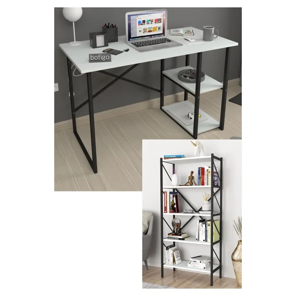 Bofigo 2 Raflı Çalışma Masası Bilgisayar Masası Ofis Ders Masası + 5 Raflı Kitaplık Metal Kitaplık Çam - Y: 75 Cm D: 60 Cm G: 120 Cm - Görsel 8