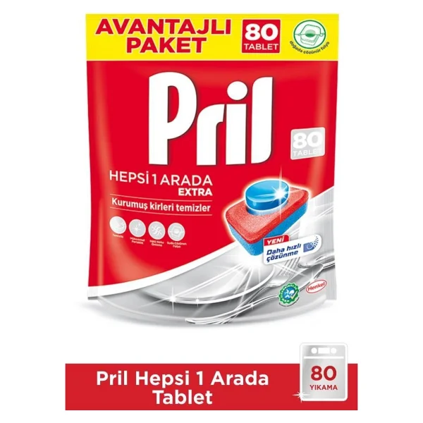Pril Hepsi Bir Arada Extra Bulaşık Makinesi Tableti 80 Adet - Güçlü Temizlik, Parlaklık ve Leke Koruması - Görsel 5