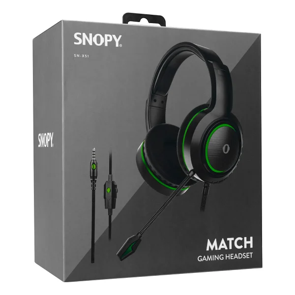 Snopy Match Sn-X51 Siyah-Yeşil Kablolu Kulak Üstü Oyuncu Kulaklığı - Görsel 5
