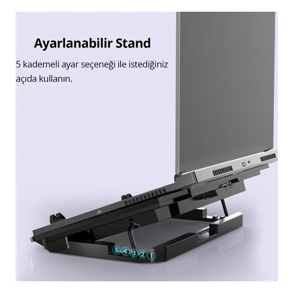Juo Ventus 5 Fanlı LED Aydınlatmalı Laptop Soğutucu - Görsel 5