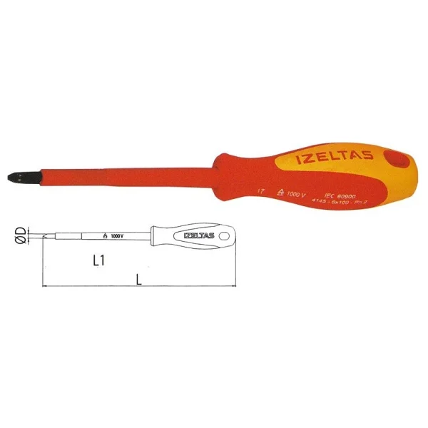 İzeltaş 4145186100 1000 V 6x100 Mm İzoleli Elektrikçi Yıldız Tornavida - Görsel 3