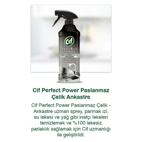 Cif Perfect Power Paslanmaz Çelik Ve Ankastre Yüzeyler İçin Temizleyici Sprey 435 Ml 2'li - Görsel 3