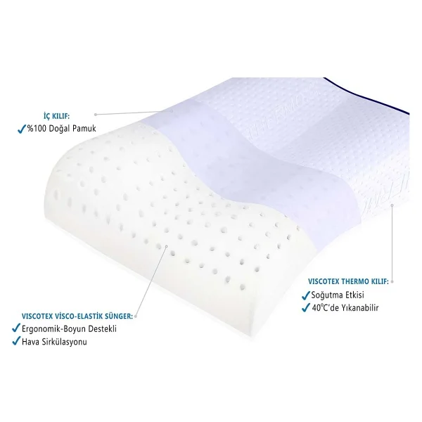 Viscotex Yüksek Boyun Destekli Yastık / High Orthopedic Pillow 55x40x13/11 - 55 X 40 Cm - Görsel 3