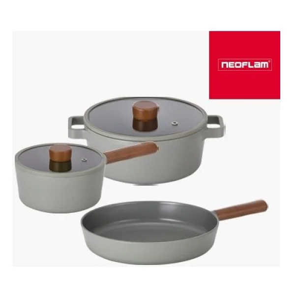 Neoflam D-Neogs5 Fika Gri 5 Parça Alüminyum Döküm Tencere Seti - Görsel 3