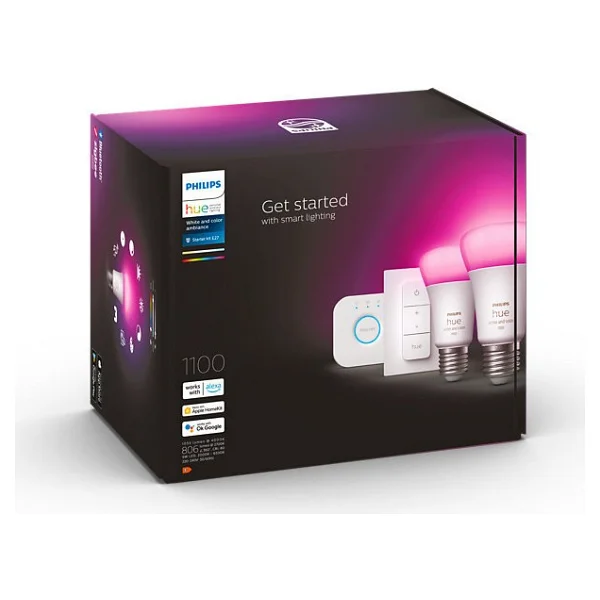 Philips Hue 1100 Renkli Ambiyans 11 W-75 W E27 2'li Akıllı LED Ampul + Dimmer Anahtar + Bridge Başlangıç Seti - Görsel 5