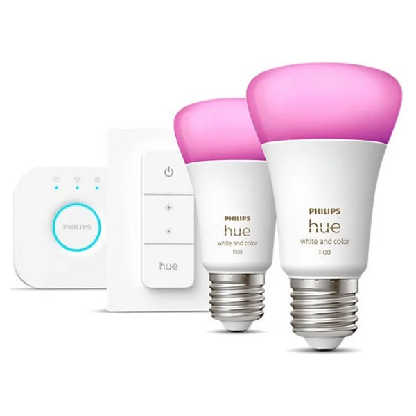 Philips Hue 1100 Renkli Ambiyans 11 W-75 W E27 2'li Akıllı LED Ampul + Dimmer Anahtar + Bridge Başlangıç Seti - Görsel 6