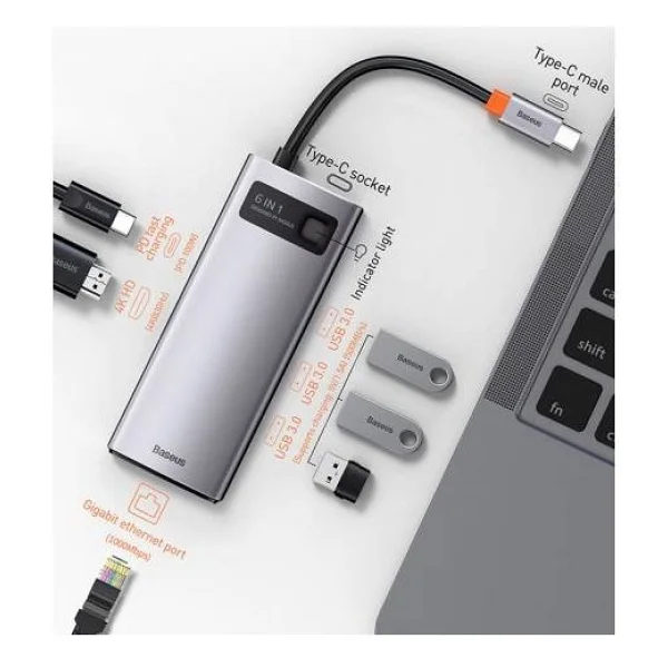 Baseus 6in1 Type-C Hub ( Rj45 Hdmı 4K HD 3xusb 3.0 ) MacBook Pro Laptop iPad Uym Çoklayıcı Adaptör - Görsel 2