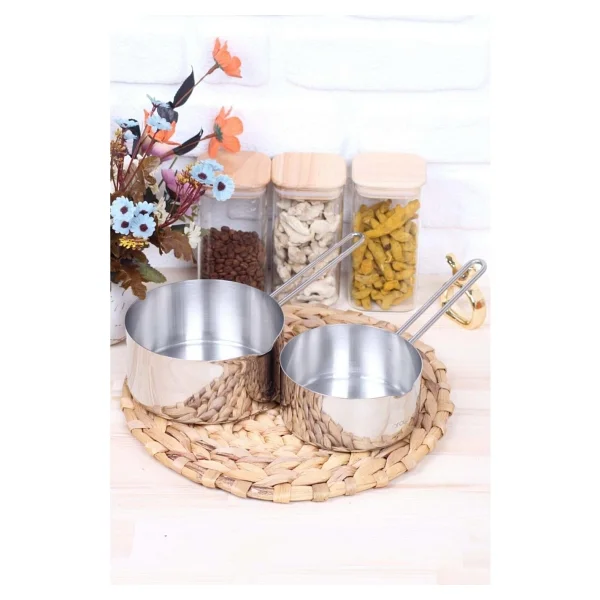 3 Lü Set Paslanmaz Çelik Kaçerola Sütlük Ve Sosluk 12-14-16 Cm - Görsel 5