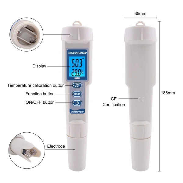 Aek-Tech Ph-3508 4'ü 1 Arada Ph Metre Tds Ec Ve Sıcaklık Ölçer - Görsel 2