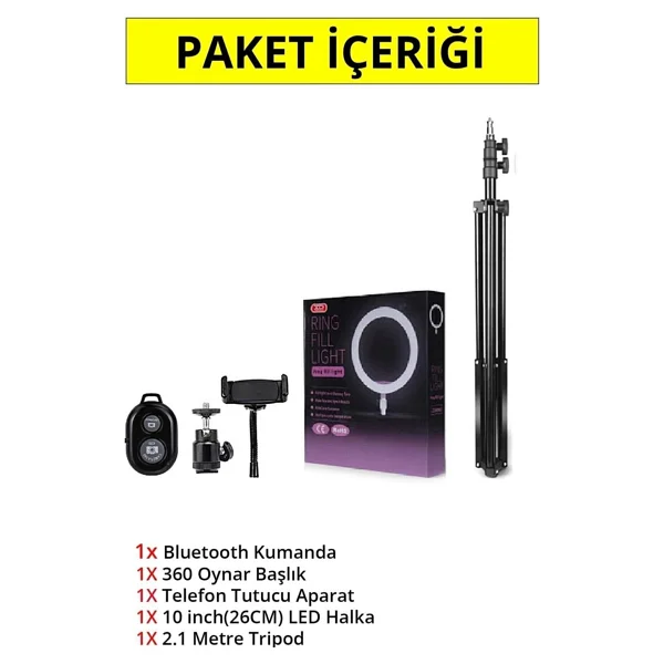 Asfal Kumandalı Youtuber Selfie LED Işıklı 210 Cm Tripod 10 Inç(26 Cm) Kuaför Makyaj Işığı Tiktok Işığı - Görsel 2