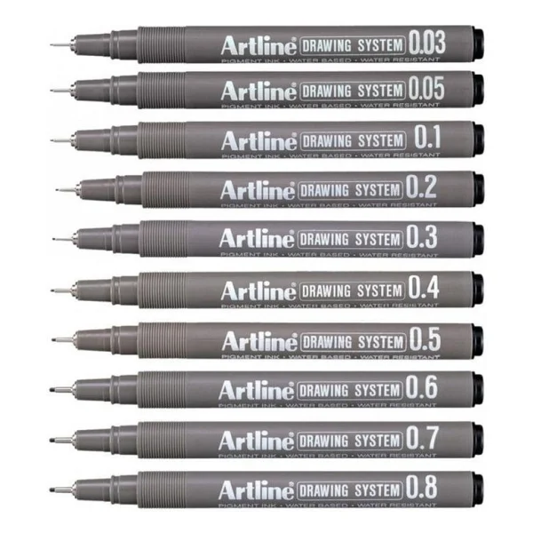 Artline Drawing System Teknik Çizim Kalemi 10'lu Set Suya Dayanıklı Pigment Mürekkepli - Görsel 5