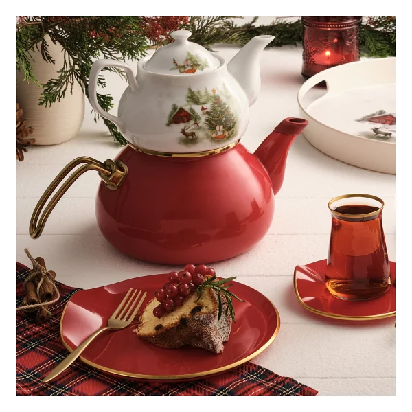 Emsan Christmas Midi Kırmızı Emaye Çaydanlık Takımı - Görsel 5