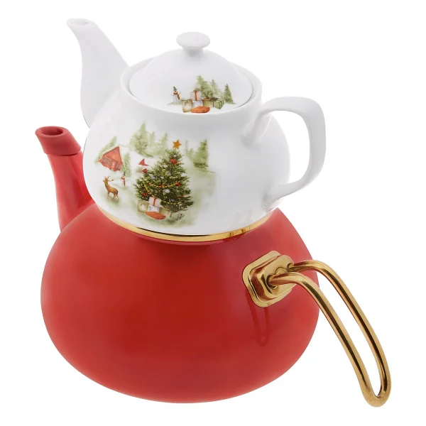 Emsan Christmas Midi Kırmızı Emaye Çaydanlık Takımı - Görsel 3