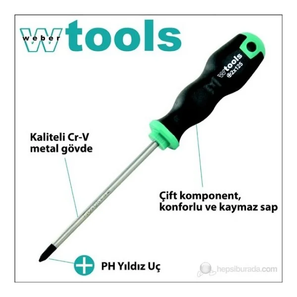 Weber Tools Yıldız Uçlu Tornavida Ph3 X 150 Mm Somunlu Gövde Ve Metal Tepeli - Görsel 6