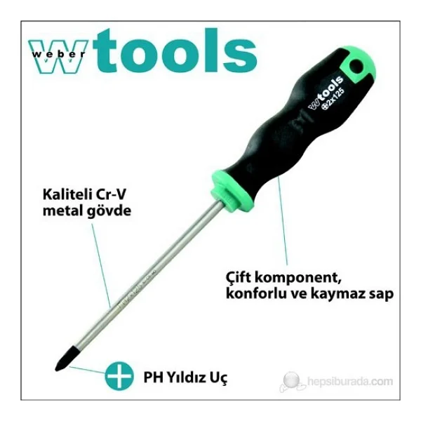 Weber Tools Yıldız Uçlu Tornavida Ph3 X 150 Mm Somunlu Gövde Ve Metal Tepeli - Görsel 7