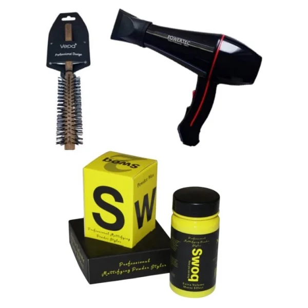Powertec Profesyonel Fön Makinası + Swoq Pudra Wax + Swoq Fön Fırçası - Görsel 2