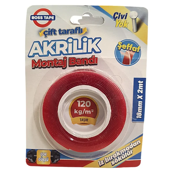Boss Tape Çift Taraflı Akrilik Montaj Bandı Şeffaf 18 mm x 2 M - Görsel 4