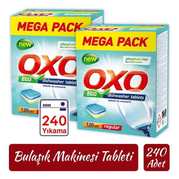 Oxo Hepsi Bir Arada 120'li 2 Paket 240 Tablet Mega Bulaşık Makinesi Tableti - Görsel 7