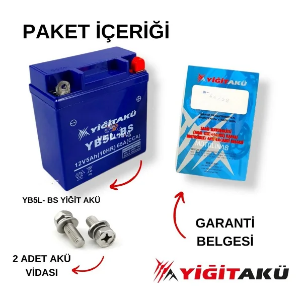 Yiğit Akü Yb5l-Bs 12v 5 Ah Motosiklet Aküsü - Görsel 4
