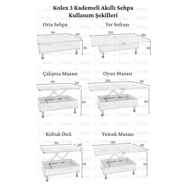 Kolexonline Çam Renk Akıllı Açılabilir Sehpa 3 Kademeli Tekerli - Görsel 9