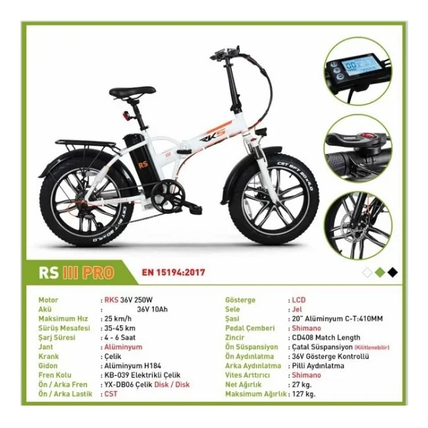 Rks Rs3 Pro 250 W Gri Katlanabilir Elektrikli Bisiklet - Görsel 7
