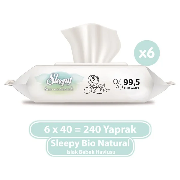 Sleepy Bio Natural 40 Yaprak 6'lı Paket Islak Mendil - Görsel 6
