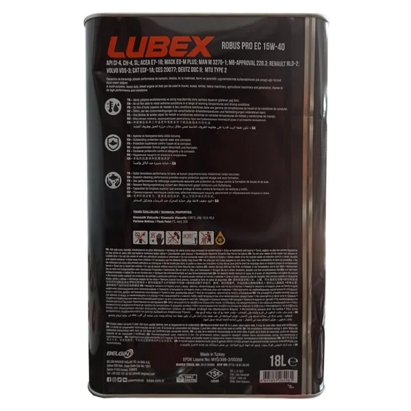 Lubex Robus Pro Ec 15w-40 18 Lt Motor Yağı - Görsel 2