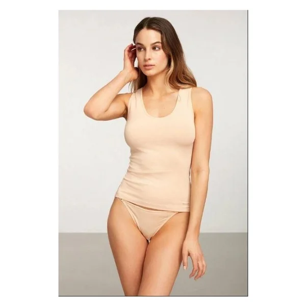Kom Basic Singlet Pamuklu Kalın Askılı Atlet - Ten - Görsel 2