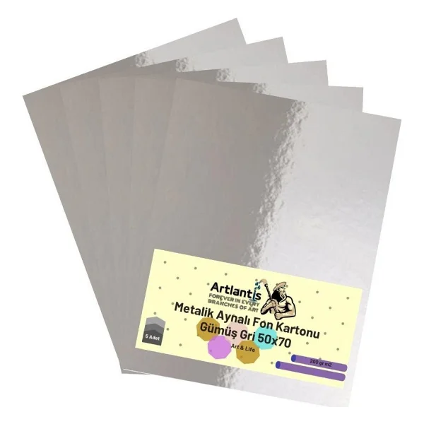 Gümüş Gri 50x70 Metalik Aynalı Fon Kartonu 5 Adet 1 Paket Artlantis Aynalı Metalik Fon Kartonu - Görsel 3